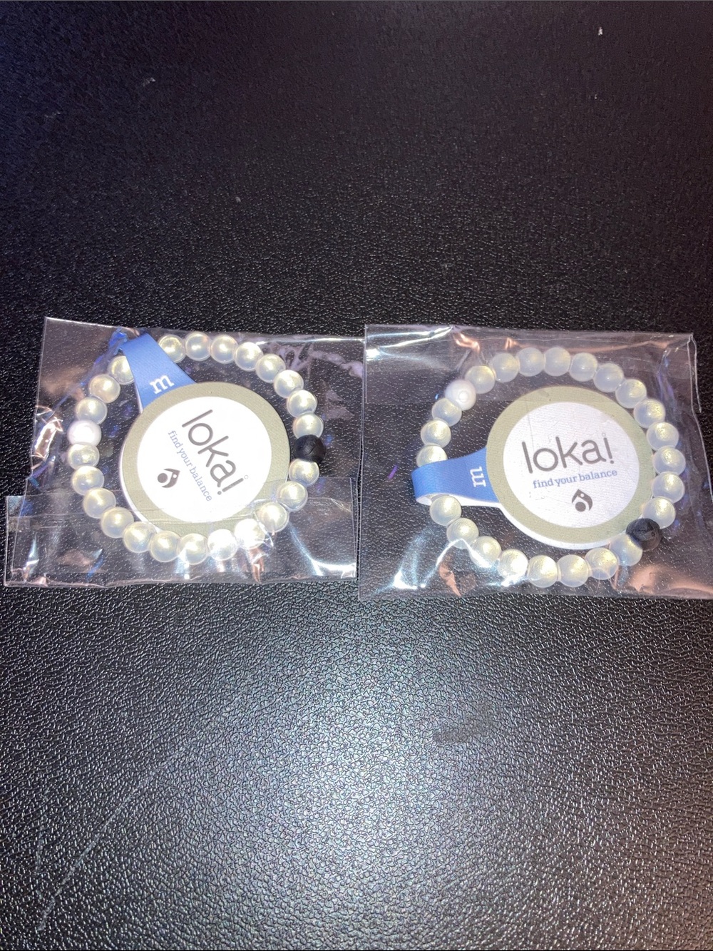 Lokai White Pearl Bead Bracelet with Black Accent (Pair) water clear Dead Sea